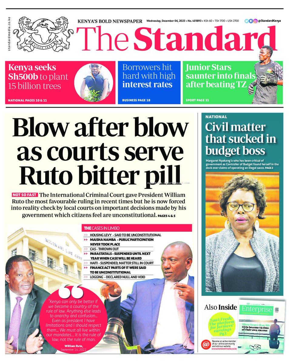 nyanducha's tweet photo. Today's newspaper headlines.
Wednesday, 6th December 2023.
#ePaper #Gazeti #Magazeti #Kenya #CiscoMeraki #UbibotTemperatureHumiditySensors #IoT #VictorockKenya #ControllerOfBudget #Somalis #RobertAlai https://t.co/98NtGxk8Bu