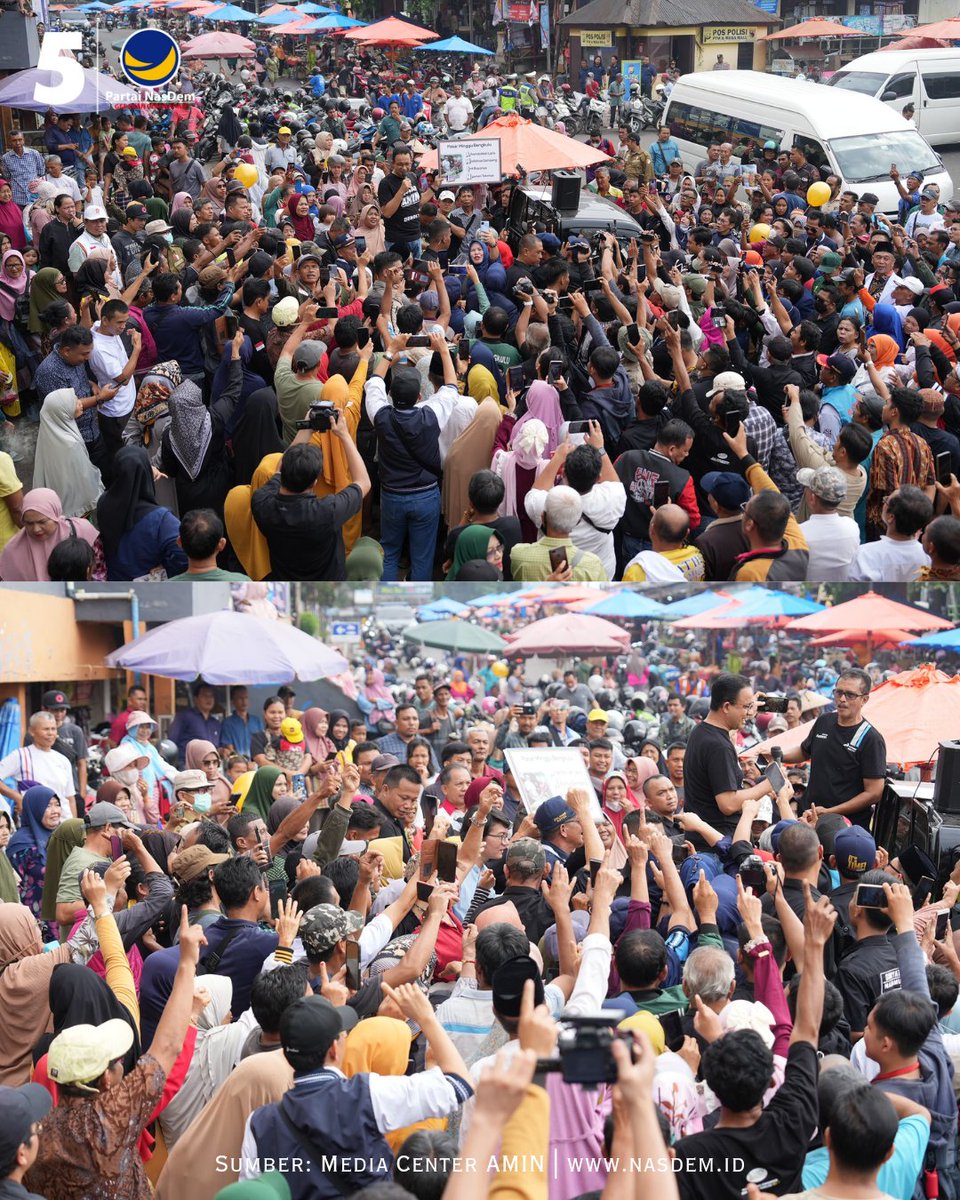 NasDem's tweet photo. Capres nomor urut 1 Anies Baswedan mengawali kampanye-nya di Provinsi Bengkulu dengan berkunjung ke Pasar Minggu Bengkulu, Teluk Sagara, Rabu(6/12).

Kedatangan Anies pun disambut amat meriah para pembeli dan pedagang pasar, mereka langsung mengeluhkan beberapa persoalan terkait mahalnya kebutuhan pokok, mulai dari telur, cabai, beras dan lain sebagainya. 

Maka dari itu, Anies secara resmi mencanangkan Pasar AMIN sebagai salah satu solusi untuk pasar tradisional di Indonesia, salah satunya di Pasar Minggu Bengkulu. Pasar AMIN ini merupakan akronim dari: 
A-Alhamdulillah Laris
M-Modalnya Gampang
I-Irit Biayanya
N-Nyaman Tokonya 

𝐈𝐭'𝐬 𝐓𝐢𝐦𝐞 𝐑𝐞𝐬𝐭𝐨𝐫𝐚𝐬𝐢 𝐈𝐧𝐝𝐨𝐧𝐞𝐬𝐢𝐚 🇮🇩

#ItsTime #PartaiNasDem #RestorasiIndonesia  #GerakanPerubahan 
#AMINAjaDulu