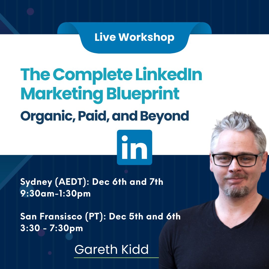 🚀 LinkedIn Marketing Workshop starting tomorrow! 💼

🇦🇺 AEDT: 9.30am-12.30pm, Tue 6th and Wed 7th Dec 🇺🇸 PT: 2.30pm-5.30pm, Mon 5th and Tue 6th Dec. 

Are you ready to take your LinkedIn marketing to the next level? 💼🌟

📌 Reserve your seat now: learn.socialmediacollege.com/events/session…