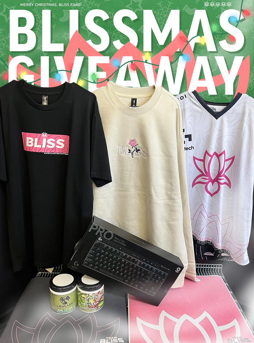 Time to spread the Christmas joy with our BLISSMAS #Giveaway 🎅

To enter:
Follow <a href="/TeamBliss_ES/">Team Bliss</a>
Like ❤️ + Repost 🔁
Tag 2 friends 🤩🫵

1x <a href="/LogitechG_ANZ/">Logitech G ANZ</a> PRO X TKL Keyboard
2x <a href="/LevlUpANZ/">LevlUp</a> Tubs (Nuke + Crazy Monkey)
1x Bliss Crewneck
1x Bliss 2023 Jersey
1x Bliss Pure Tshirt
1x