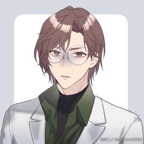 brown hair 1boy male focus solo shirt brown eyes glasses  illustration images