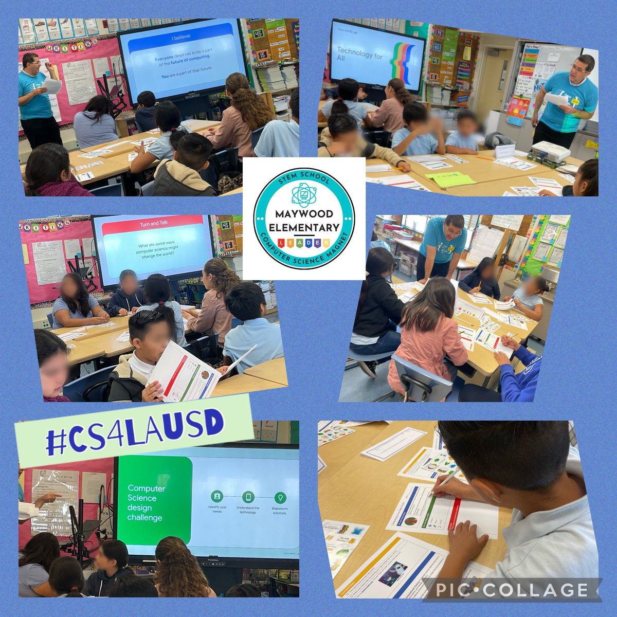 Googler Dr. K facilitated a discussion with @MaywoodLEADERS 4th graders around an important Q: what are some ways CS might change the world? Students were then guided thru a CS Design Process to solve a user’s need. #CSEdWeek #CS4LAUSD @ITI_LAUSD
