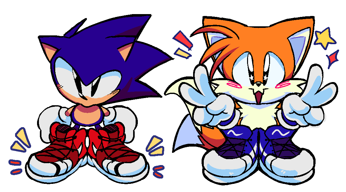 ソニック ,テイルス 「Sonic and Tails with big shoes!! 」|Kirby-Popstarのイラスト
