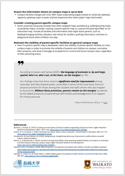 Please pass on this important brief to your higher education institution's student & staff support people. We present ideas that are relatively easy to implement, but which can make a huge different to parents' experience on campus. hdl.handle.net/10289/16075