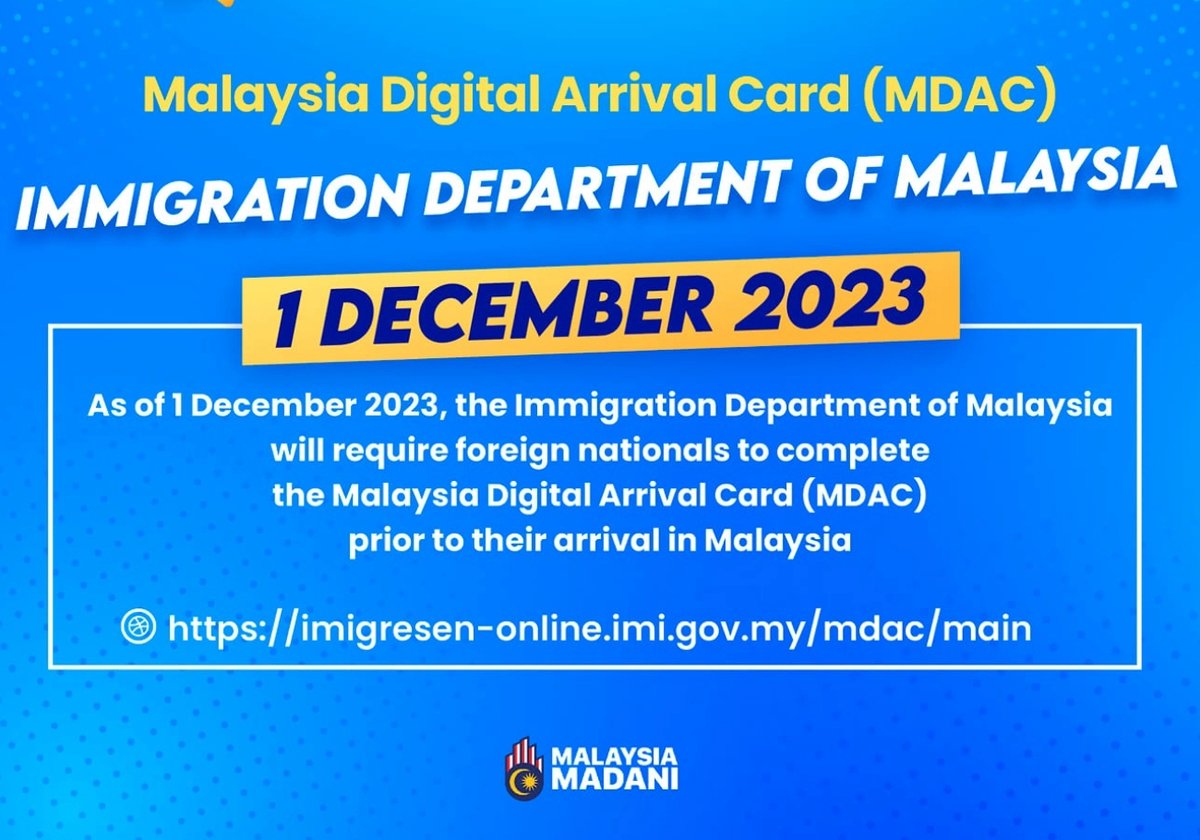 Si attira l'attenzione dei gentili connazionali su quanto pubblicato sul sito ufficiale di questa Ambasciata a proposito dell'introduzione - a partire dal 1/12/2023 - della Malaysia Digital Arrival Card (MDAC) per i viaggiatori che entrano in Malesia. ambkualalumpur.esteri.it/it/news/dall_a…