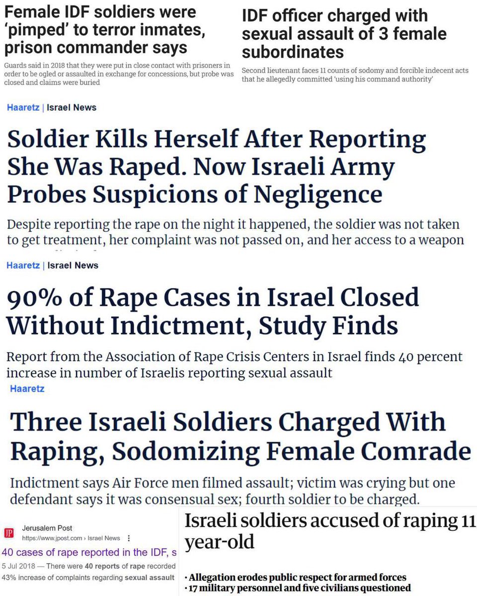 lostlikeapanda's tweet photo. @UN_Women We know gender based violence is a core belief and hobby in the IDF. Officers of ALL ranks participate in raping and sex trafficking. They don’t even spare fellow officers and push them to suicide. 9/10 rape cases are dismissed. #BelieveIsraeliwomen https://t.co/W5MZEAY6dh
