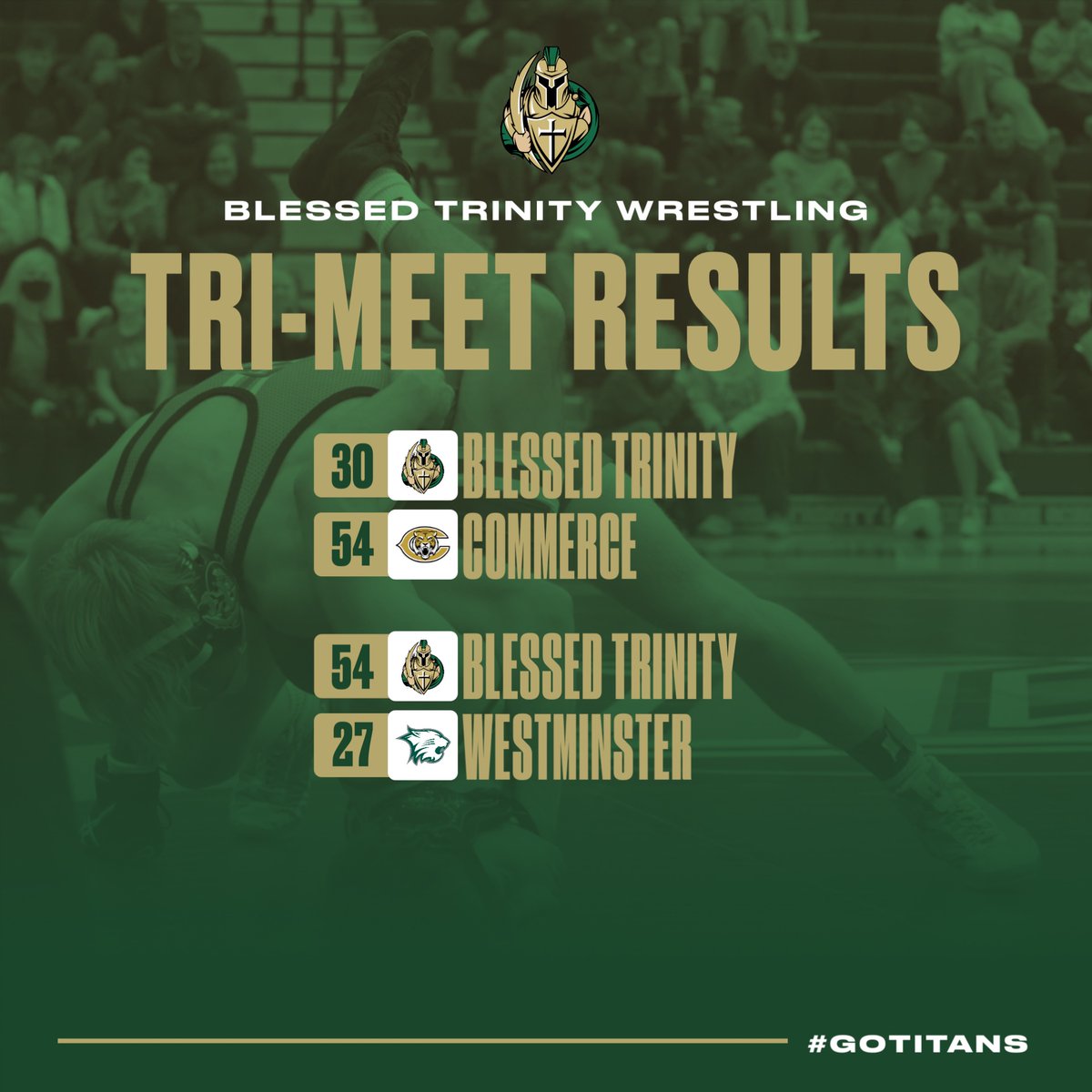 BTTitansAD's tweet photo. Wrestling splits tonight against Commerce and Westminster in their first home match of the season. Great job guys! https://t.co/6AQ81FURew