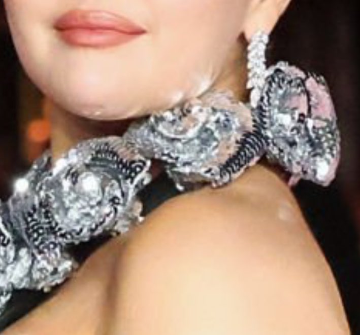 greatestselena's tweet photo. that’s the reflection of her dress which happened in many other pics on her jaw/chin/neck. y’all are dumb https://t.co/gGVGPck4iJ