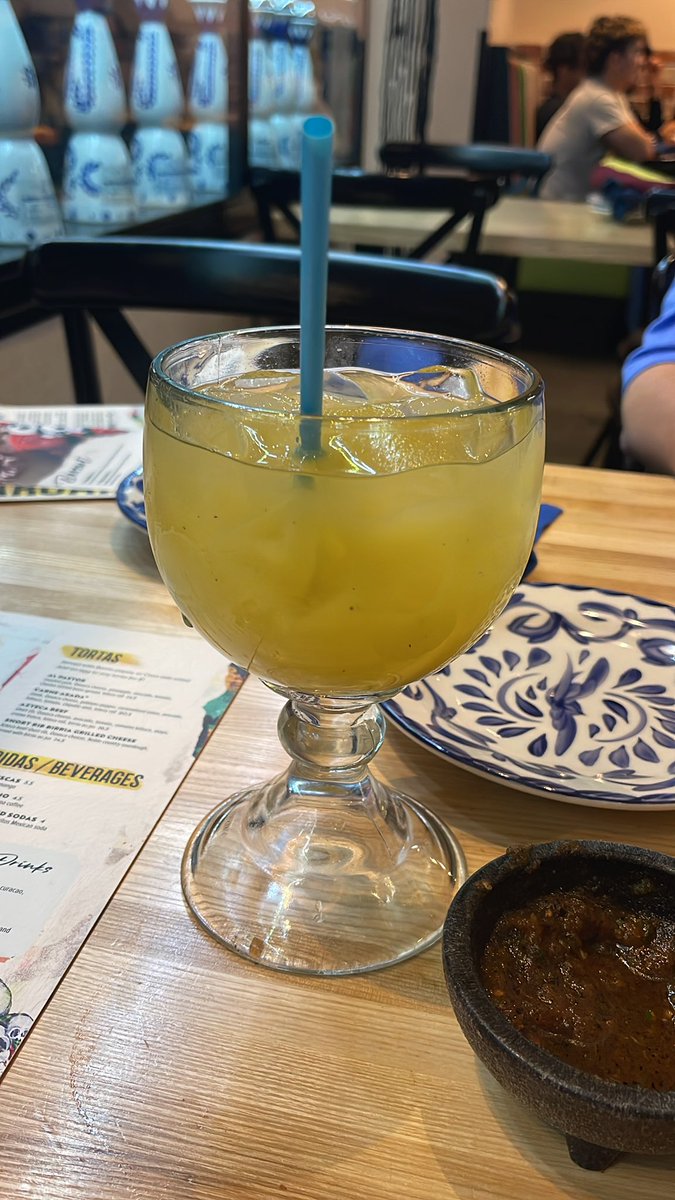 I’m drinking an aguas frescas that is mango. 🥭 It’s pretty damn mango-y and delicious.