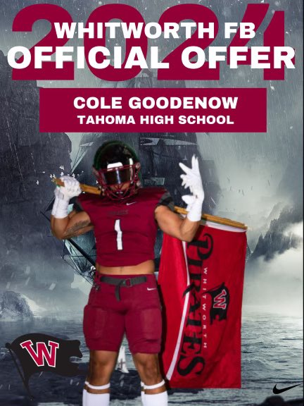cole_goodenow's tweet photo. After a great in-person conversation with @CoachAlexLand today, I am blessed to receive an offer to continue my athletic career @WhitworthFB, thank you for the opportunity‼️@coachsandberg 

@tahomafootball @BrandonHuffman @TFordFSP @BlakeBentz @RealMG96 @UsOLIANxIata @CoachSwei @NickFarman55 @DevinRecord @JordanJ_ @PrepRedzoneWA