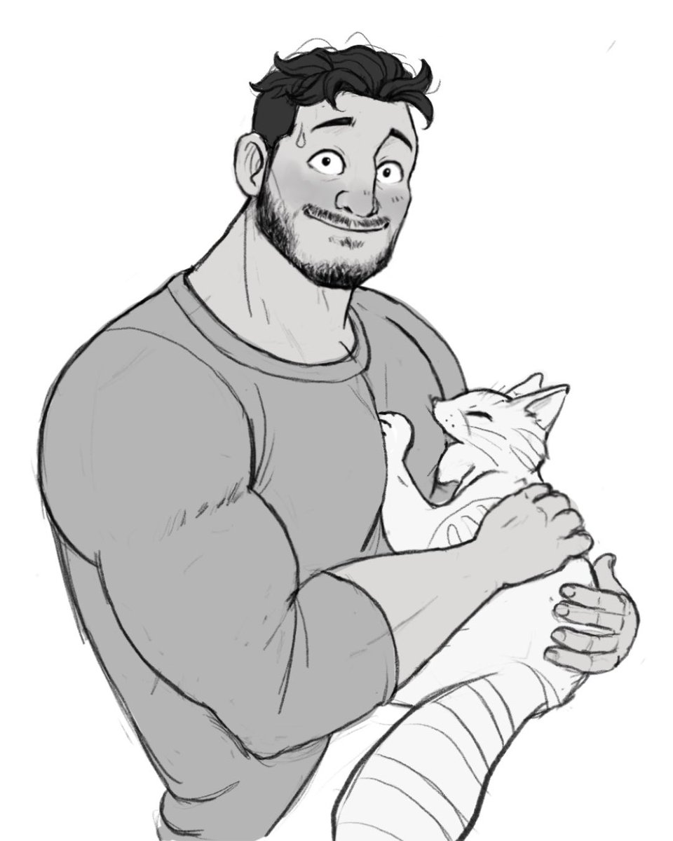 sirbentaka's tweet photo. Saw a tiktok video of a cat biting this man’s pec and it felts so Rafael coded.
.
.
.
#coralisland #digitalillustration #gayillustration #bara https://t.co/ChEHtztzDx