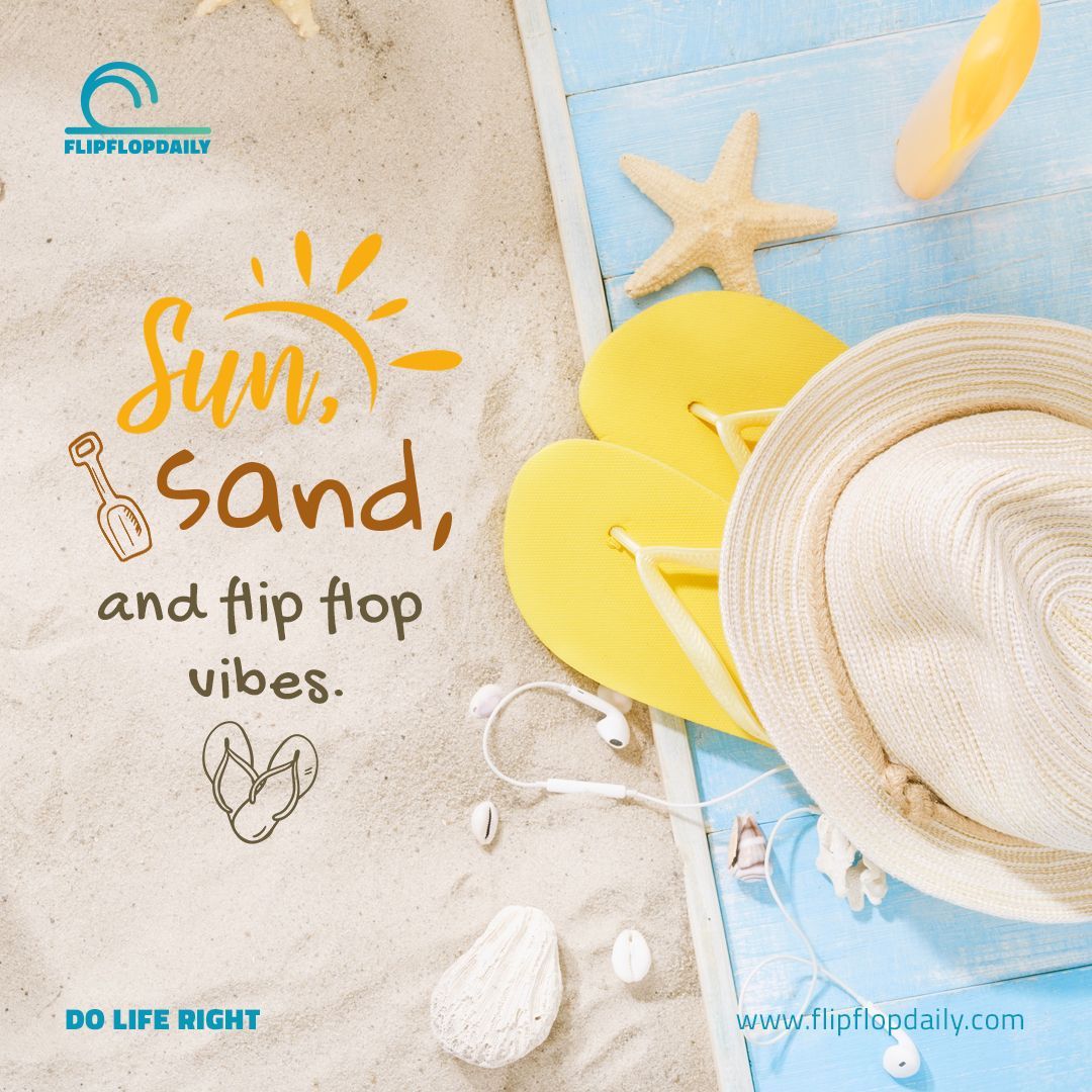 Sun-kissed, Sand-graced, Flip Flop Embraced! ☀️🏖️ Let the good times roll in the trio that makes life complete. 

#Vacation #Beach #Sea #Travel #TravelDestination #Adventure #Explore #Traveler #flipflopdaydream #flipfloplife #flipflops #flipflopsandals #sandals  #flipflopsforlife