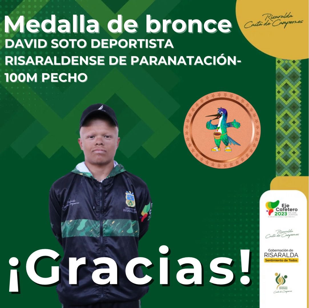 Plata y bronce para Risaralda en los 100 metros pecho en paranatación🥈🥉

👉🏻David Rendón con plata y David Soto con bronce acaban de realizar una excelente presentación en los Juegos Paranacionales que se realizan en Armenia. 💪🏼