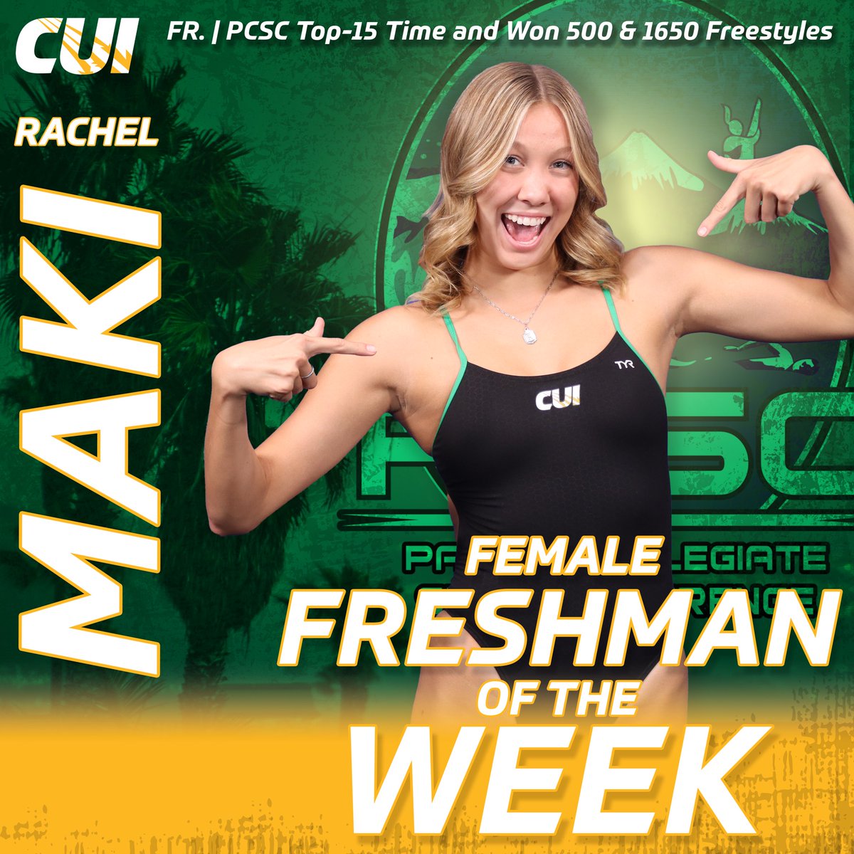 cuigoldeneagles's tweet photo. For the 2ND TIME, Rachel Maki is officially your PCSC Female Freshman of the Week! Maki posted victories in not one, but TWO freestyle events and claimed a PCSC Top-15 time!
#goldenera https://t.co/LqBLdJY8t9