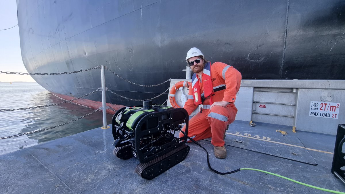 ausrov's tweet photo. AUS-ROV performing inspection of an LNG Tanker hull technology for International Coatings AkzoNobel. The SeaBotix vLBC Crawler allows the ROV to attach itself to the ship's underside and crawl along the hull, inspecting for defects or anomalies. Check out https://t.co/w5NzDwMCxX https://t.co/4ckD31qVcO