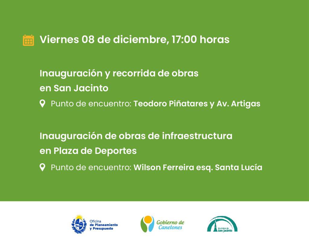 Inauguración de obras , l@s esperamos 
 <a href="/CristianFB09/">Cristian Ferraro</a> 
<a href="/oppuruguay/">OPP Uruguay</a> 
<a href="/IdCanelones/">Gobierno de Canelones</a>
