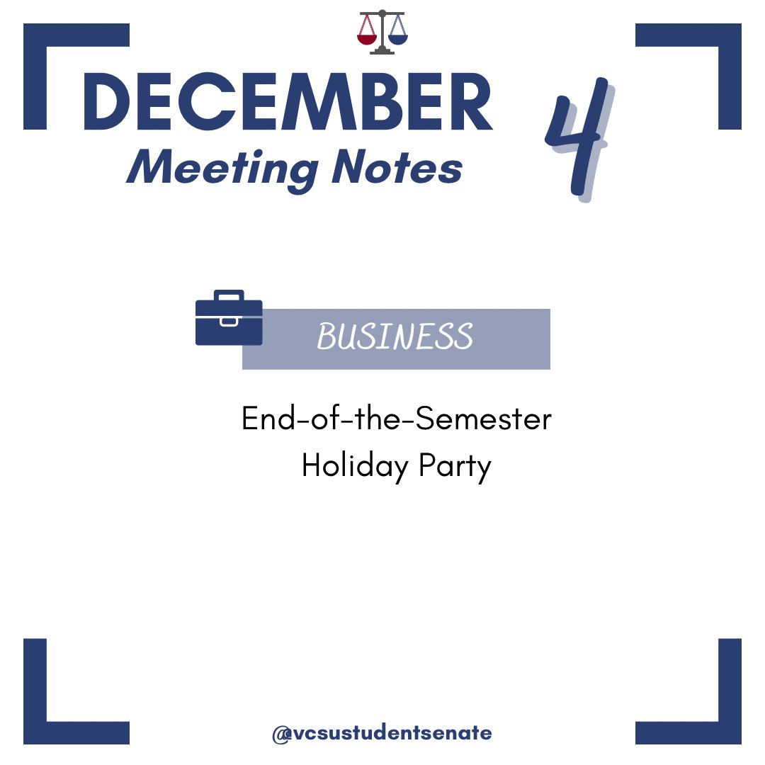 💼 In this week's meeting...  

📷 For more information on these topics, check out the full post on our Instagram!  

#MeetingNotes #StudentSenate #StudentGovernment #VCSUStudentSenate