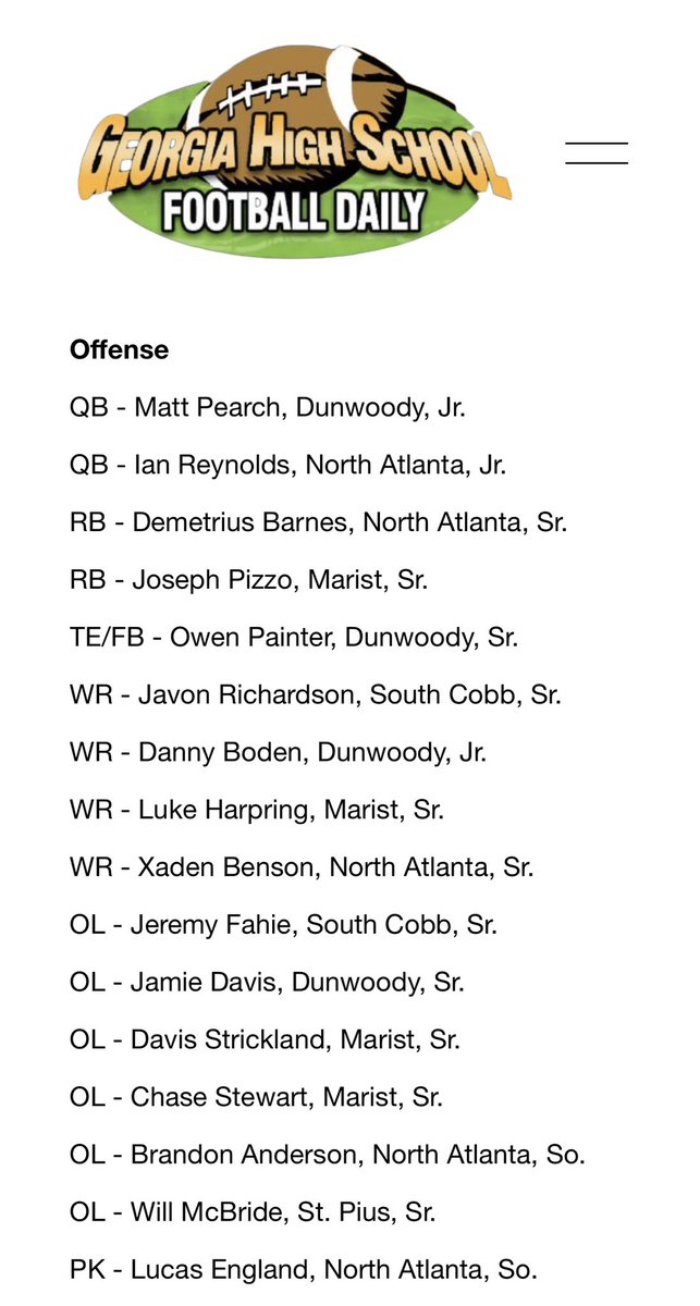 Honored to be recognized as a 1st Team All Region Offensive Lineman this season! Congratulations to my teammates on their accomplishments as well. <a href="/TheChrisRubio/">Rubio Long Snapping®</a> <a href="/RecruitGeorgia/">Recruit Georgia</a> <a href="/NEGARecruits/">Northeast Georgia Recruits</a> <a href="/MaristBooster/">Marist Athletics</a>