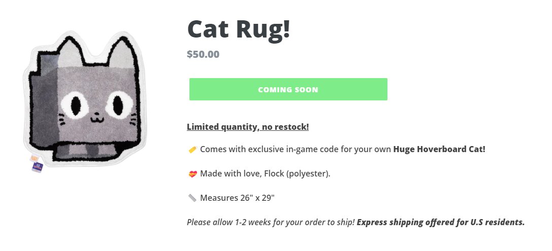 Pet Simulator News on X: Cat Rug and Corgi Rug is coming soon. This merch  comes with a code for Huge Hoverboard Cat!  / X