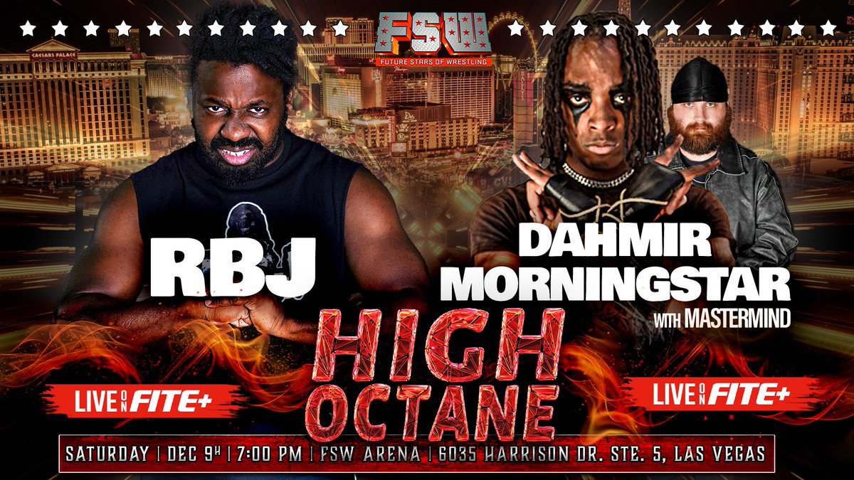 THIS SATURDAY on <a href="/FiteTV/">Mat Ngot</a>+!

𝙁𝙚𝙖𝙩𝙪𝙧𝙞𝙣𝙜
<a href="/RBJ_heretostay/">RBJ #TheRebelEmbracer</a> 
VS
<a href="/DamienMorning18/">Dahmir Morningstar</a> 
w/ Master Mind

FSW High Octane, Saturday December 9, 7PM PST, FSW Arena | #LasVegas 

Tickets: tinyurl.com/FSWDec9