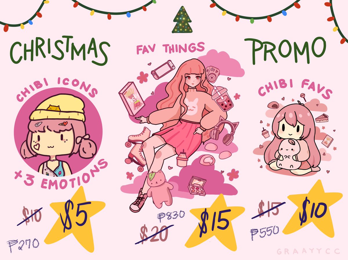 graayycc's tweet photo. ⭐️Christmas Promo⭐️ 

hello everyone, i’m opening commissions for my top selling styles with discounted prices! there are only limited slots and i only accept non-rush! 

rwts are greatly appreciated 🥹💖

details below, DM me to avail a slot! 💗 #commissionsopen #artph https://t.co/zzrPTXqMT6