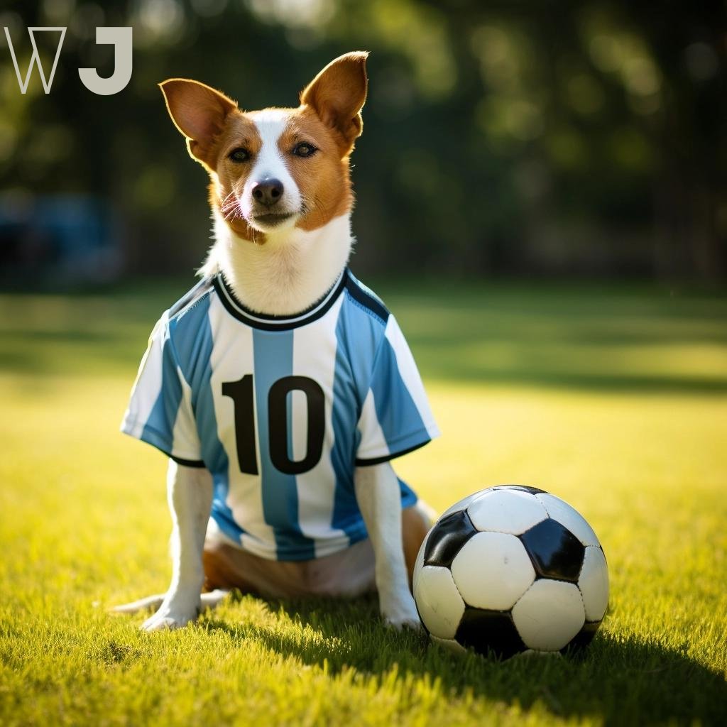 WhiffleJoy's tweet image. Move over, Messi! Our furry footballer is making headlines with jersey swagger and tail-wagging goals. ⚽🐾 #JerseyJoy #SoccerStarDog #PawsAndPlay