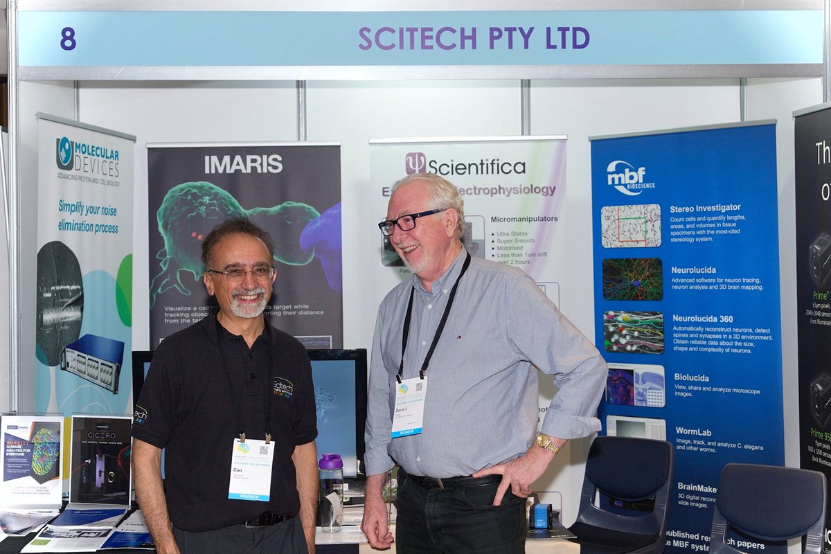 ScitechPtyLtd's tweet photo. Thank you to @ProfDJAdams for dropping by @ScitechPtyLtd Booth 8 at @AusNeuroSoc #ANS2023 conference today for all things #neuroscience #Ephys #optogenetics #imageanalysis #patchclamp #imaris https://t.co/xiRGjo5o7T