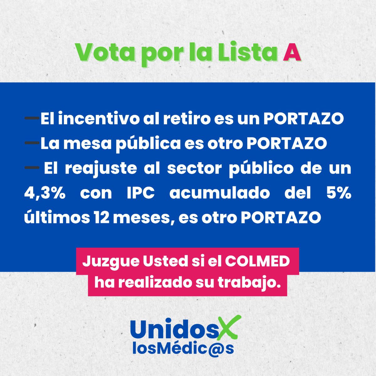 Aún estamos a tiempo de recuperar el Colmed, no dejes de votar! Tu voto decidirá nuestro futuro.

Vota lista A ✅

#UnidosXLosMédicos