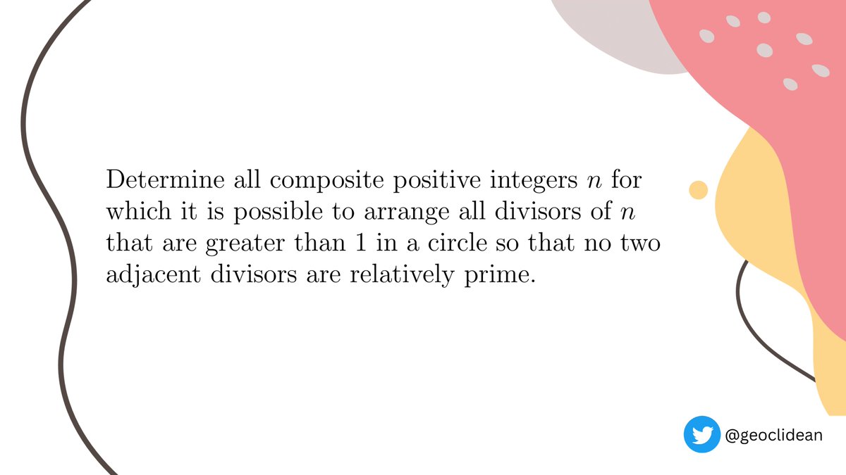 geoclidean's tweet photo. divisors on a circle
#Induction #NumberTheorySolved #Combinatorics #NumberTheory #PrimeNumbers #CombinatoricsSolved #Arrangements https://t.co/1UWaITtia5