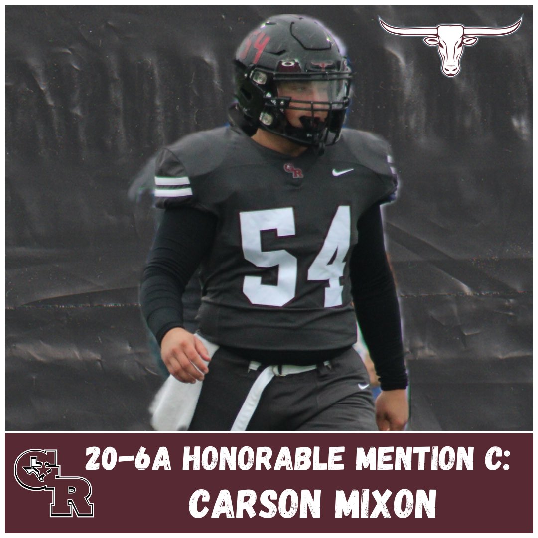 GRHS_Football's tweet photo. Congratulations to our very own Carson Mixon on being awarded as District 20-6A Honorable Mention Offensive Line!

#HookEm @mixon_carson https://t.co/w0fJrqPRg7
