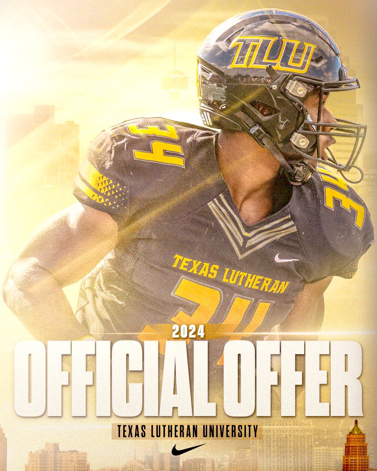#ATGT After a great conversation with <a href="/Coach_GarciaJ/">Coach Johnny Garcia Jr.</a>, I’m blessed to announce that I have received my 1st offer at Texas Lutheran University. <a href="/LCHS_Mustangs/">Lamar Consolidated Mustangs</a> <a href="/RecruitLamarFB/">Lamar Consolidated Mustangs College Prospects</a> <a href="/TLU_Football/">TLU Football</a>