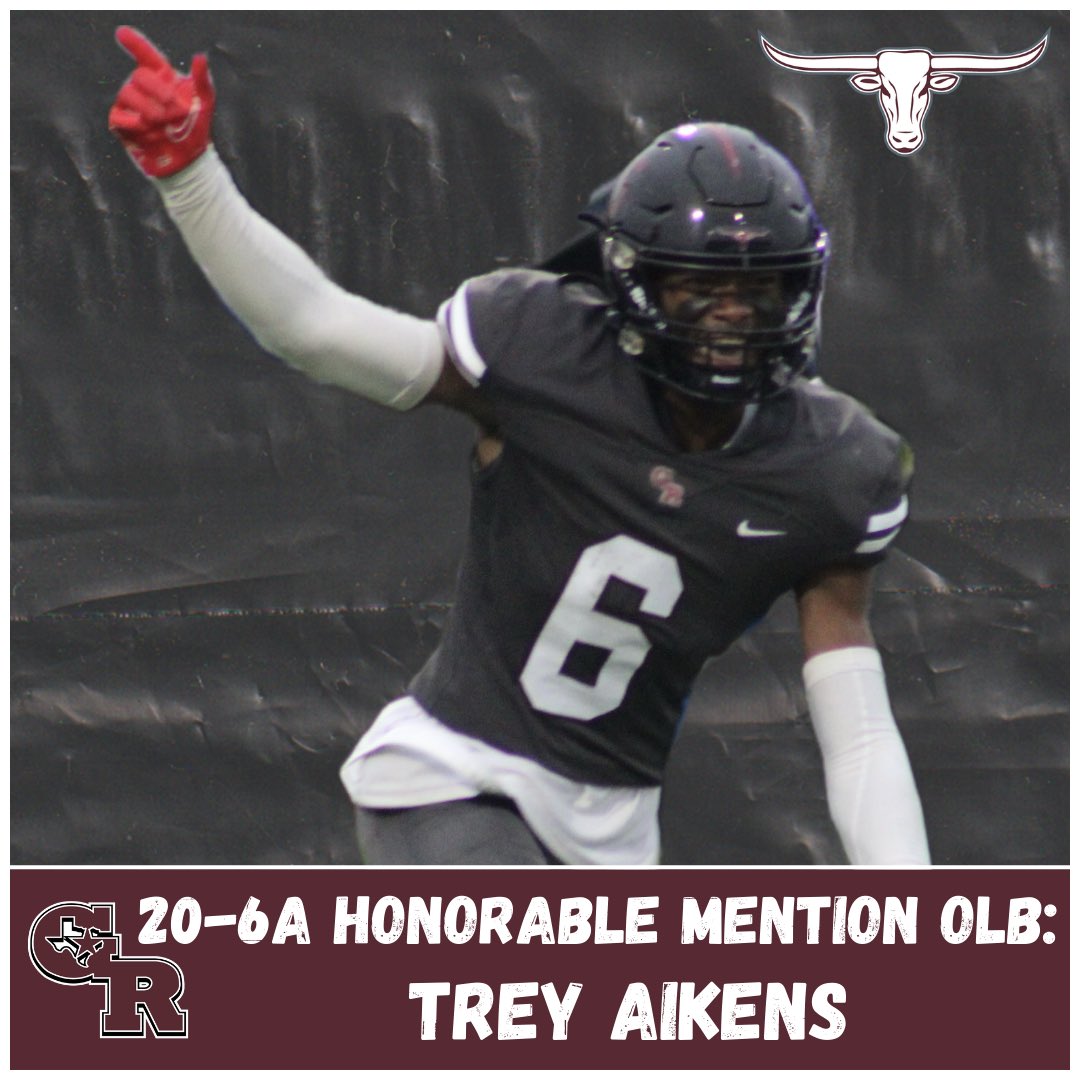 GRHS_Football's tweet photo. Congratulations to our very own Trevion Aikens on being awarded as District 20-6A Honorable Mention Outside Linebacker!

#HookEm @AikensTre https://t.co/IuGe0HZh4Y