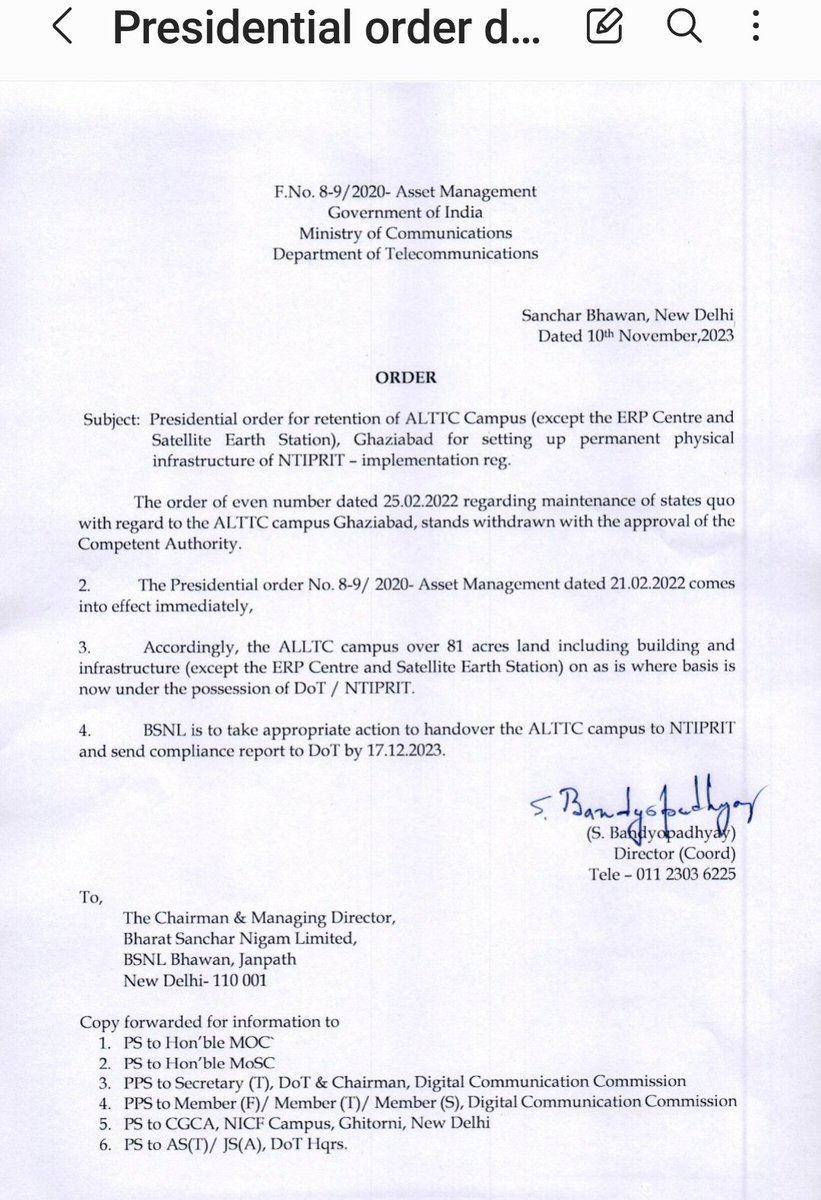 aiteea_India's tweet photo. DoT is openly violating &amp; challenging vision of our PM @narendramodi on revival of #BSNL. ALTTC, a Rs 6000 Cr prime asset of BSNL, is being taken over by DoT arbitrarily for free which was planned by Govt for land asset monetization, key to revival of BSNL.

#saveALTTC_saveBSNL https://t.co/pxSue2nrrD