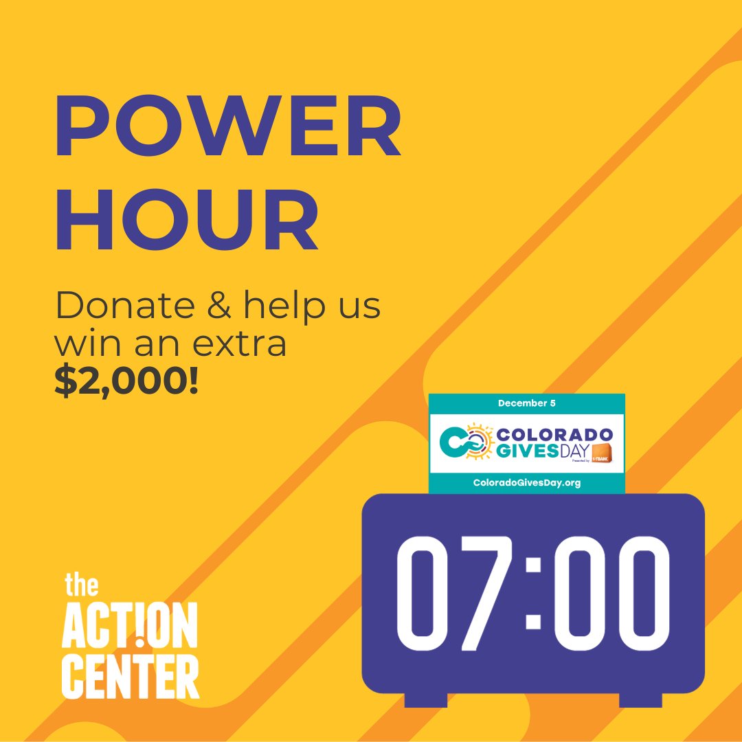 ⏰ It's Power Hour - Round THREE ⏰ Donate in the next 60 MINUTES (7-8 PM) to boost our chance of winning a $2,000 prize from the Colorado Gives Foundation!🎁 bit.ly/3uGfMrZ 🎲 #CompassionIntoAction #ColoradoGivesDay #CommunityUnity #JeffCo