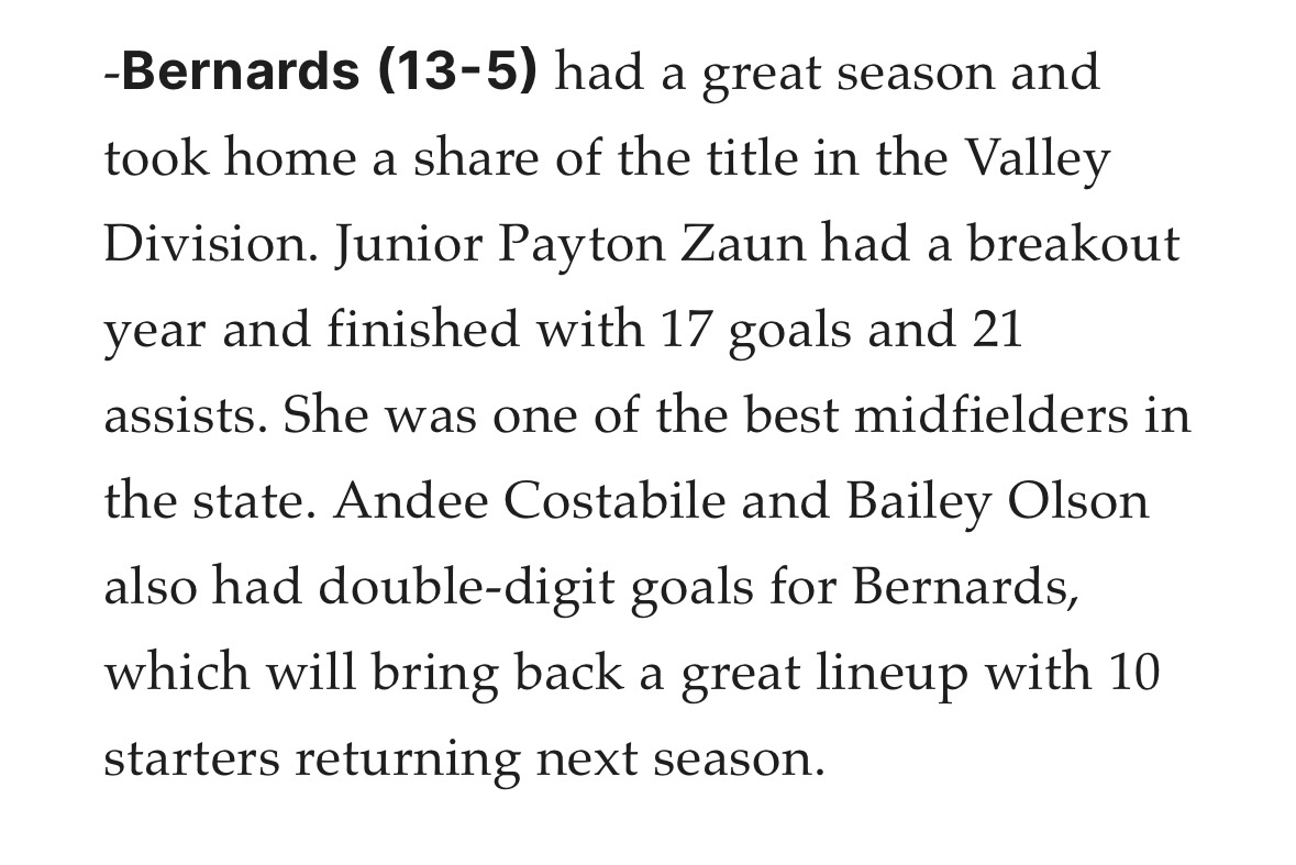 Bernards Girls Soccer (@bernardsgsoccer) on Twitter photo Our 2025 <a href="/BernardsSports/">Bernards Athletics</a> <a href="/PaytonZaun/">Payton Zaun</a> 1st team all Group 2 (and led Group 2 in assists!) and a great shoutout to 2025’s <a href="/acostabile4/">Andee Costabile</a> & <a href="/Bailey3olson/">Bailey Olson 2025</a>. Only 6 more months until we are back at it! Thanks <a href="/BrandonGouldHS/">Brandon Gould</a> as always! Our 2025 <a href="/BernardsSports/">Bernards Athletics</a> <a href="/PaytonZaun/">Payton Zaun</a> 1st team all Group 2 (and led Group 2 in assists!) and a great shoutout to 2025’s <a href="/acostabile4/">Andee Costabile</a> & <a href="/Bailey3olson/">Bailey Olson 2025</a>. Only 6 more months until we are back at it! Thanks <a href="/BrandonGouldHS/">Brandon Gould</a> as always!