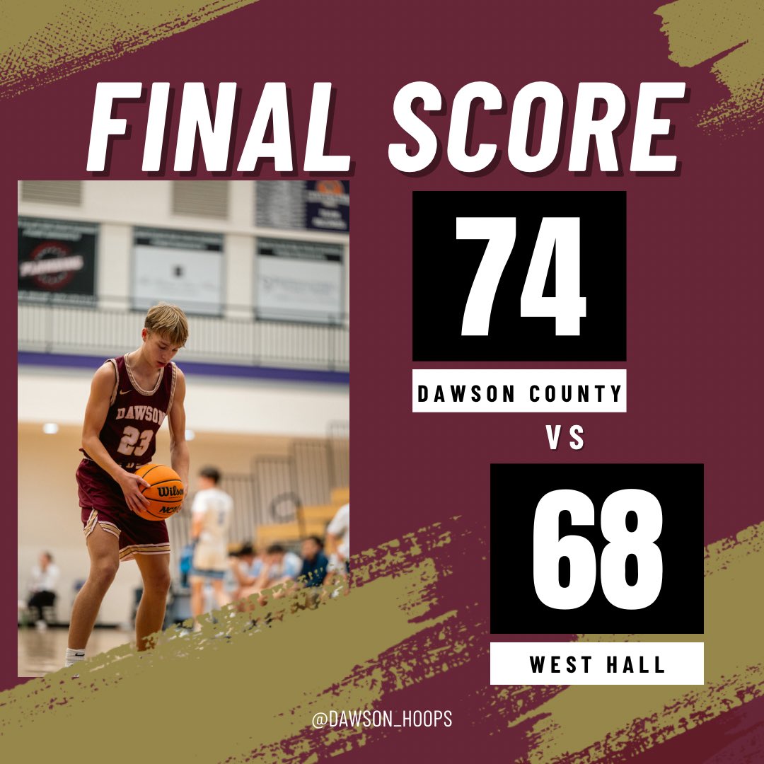 🚨Final🚨

Your Tigers went on the road and defeated the Spartans of West Hall 74-68! Dawson County moves to 1-0 in the region and 5-2 overall. Your Tigers were led by:

<a href="/CadenReed19/">Caden Reed</a> - 29pts and 9reb
<a href="/treyharvey_/">Trey Harvey</a> - 22pts and 13reb
<a href="/EthanP200624/">Ethan Parker</a> - 12pts 10ast and 7reb