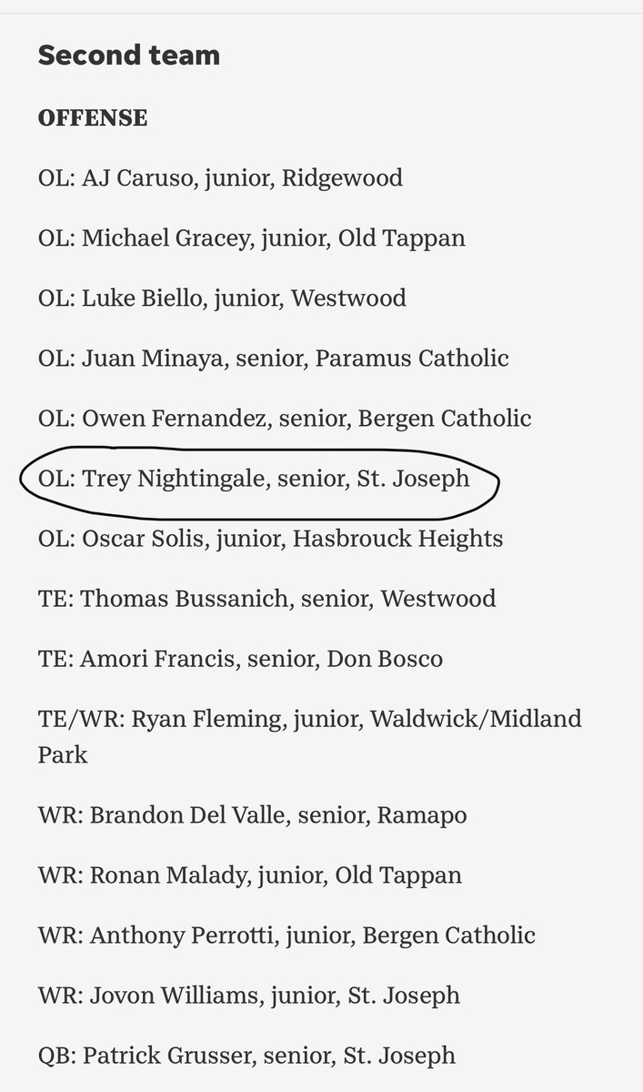 Proud to be named Second Team All-Bergen County! <a href="/SJRFB/">SJR Football</a> <a href="/VarsityAces/">Varsity Aces</a>