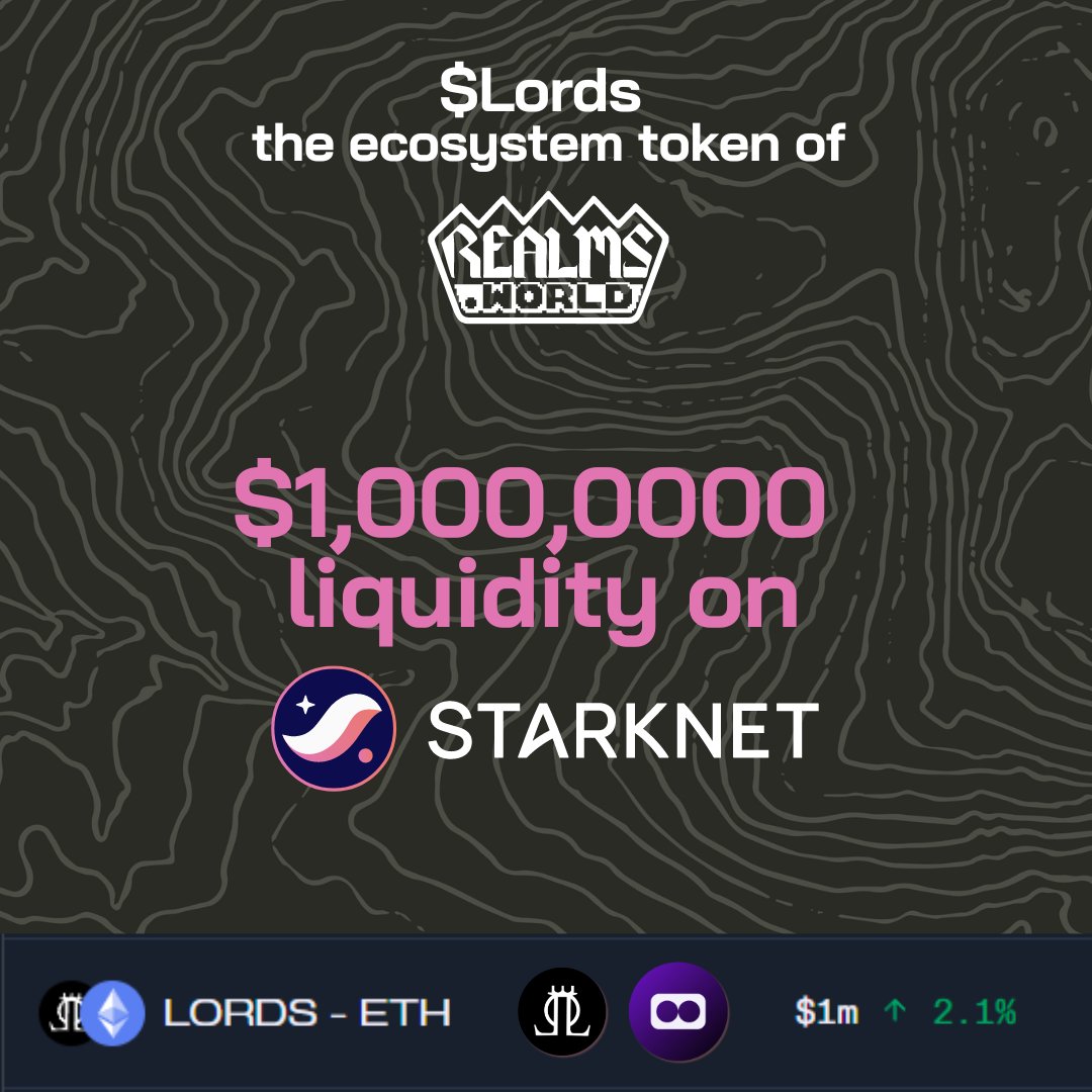 Trade $Lords on Starknet with limited slippage:

there is now $1 million of Realms owned liquidity in <a href="/EkuboProtocol/">Ekubo</a>