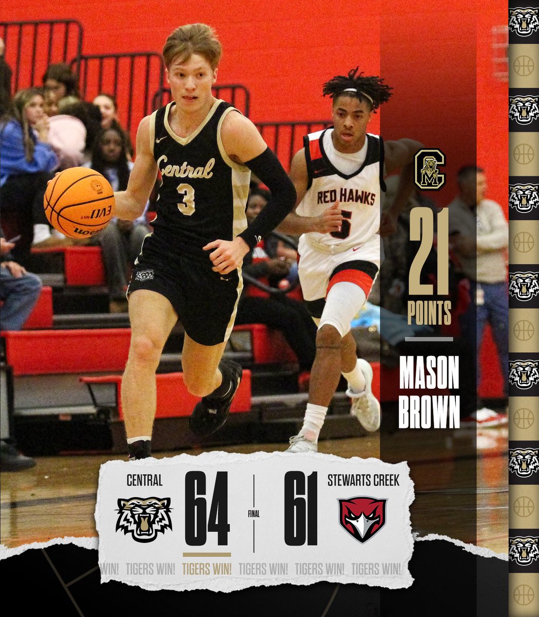 CMMTigerbball's tweet photo. The Tigers were sizzling from the outside as they hit (11) 3's to claim a 64-61 road win over Stewarts Creek
🏀 Mason Brown  21 PTS  3⃣3⃣3⃣
🏀 Jake Maddox  16 PTS, 9 REB
🏀 Owen Zubkus  13 PTS 3⃣3⃣3⃣ https://t.co/1UEbiLnmDJ
