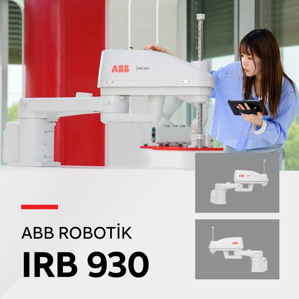 ABBTurkiye's tweet photo. #ABB Robotik, IRB 930 ile endüstriyel #SCARArobot portföyünü genişletiyor. 12 kg ve 22 kg yük taşıyabilen üç modelden oluşan yeni #robot geleneksel ve yeni pazarlardaki büyüme fırsatlarını karşılayabilmek için tasarlandı. https://t.co/WLE1yhc3Ea