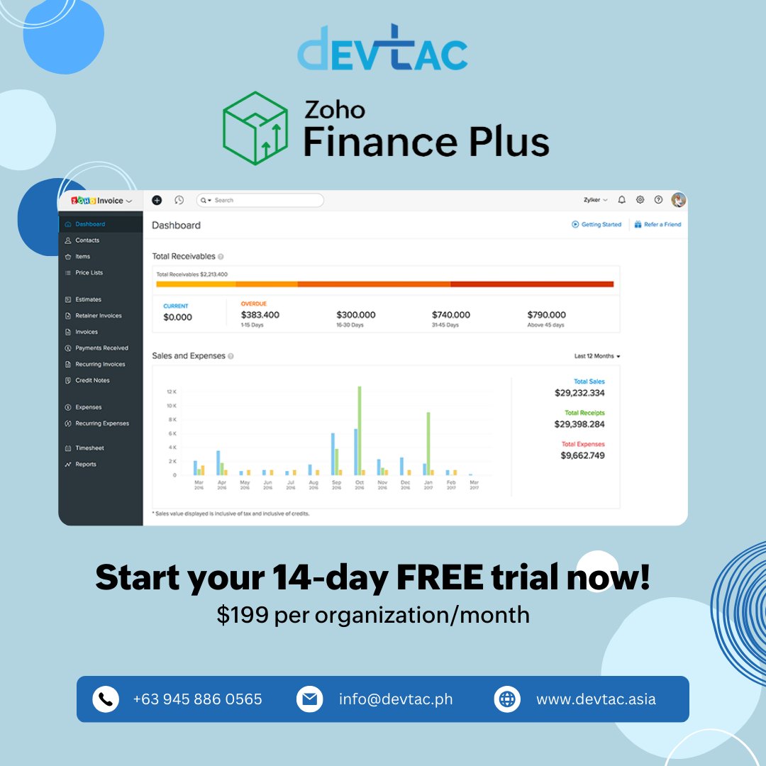 devtaccrminc's tweet image. Experience the full potential of Zoho Finance Plus pricing with our 14-day free trial. Get a taste of financial efficiency and control like never before. 

Try it now: zurl.co/EjNO

#ZohoFinancePlus #FreeTrial #FinancialSolutions