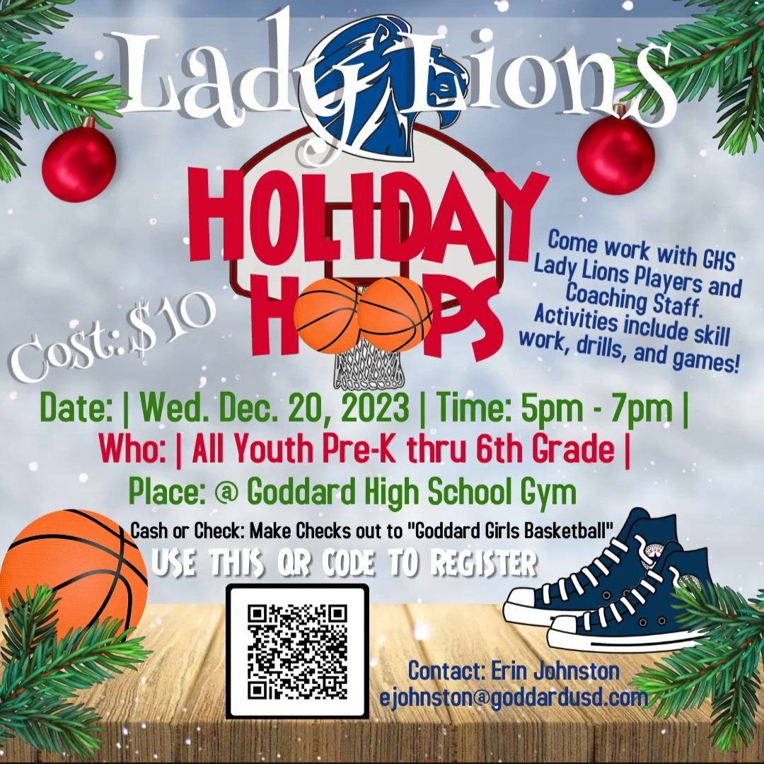 Please join our Lady Lion Players and Coaching Staff for an evening of skill work, drills, and games! Pre-K through 6th grade students welcome to attend in the fun on Dec. 20th, 5-7 pm at the GHS Gym.