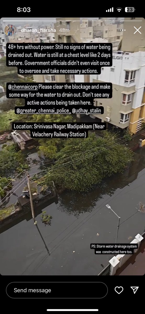 ___harish__'s tweet photo. Help required at Srinivasa nagar madipakkam. 
#chennaicyclone #ChennaiRains #ChennaiRains2023 #ChennaiFlood @chennaicorp @itisprashanth @SriniMaama16 https://t.co/FWkUQ4GZhE