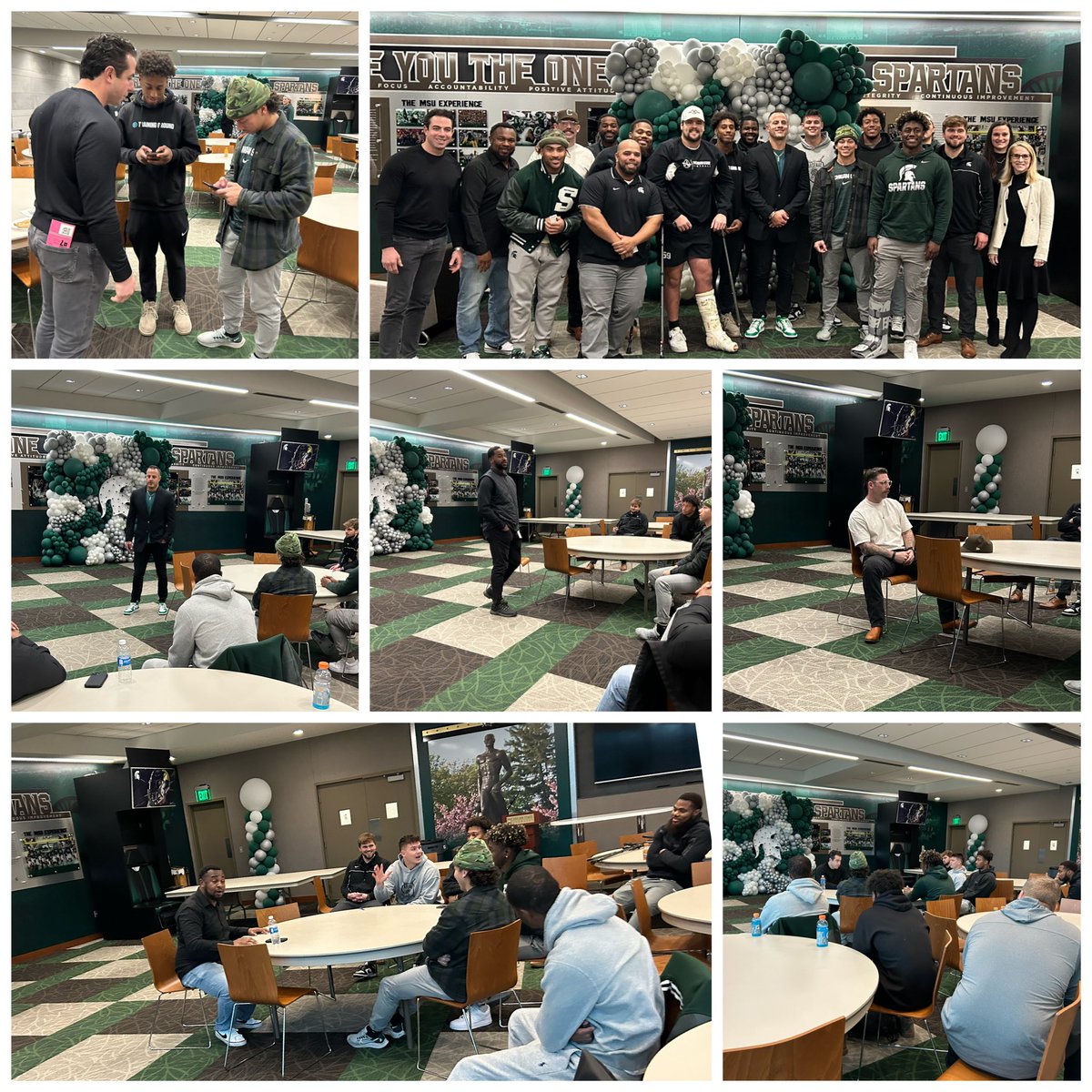 MotownKurtis's tweet photo. Such a great example of Spartan Dawg For Life…

Octavis Long, Otis Wiley, Ashton Henderson, Darqueze Dennard, Rocco Cironi, Chris Frey Jr, Keith Nichol, Lorenzo Guess, and Eric Andino… Along with Dr. Molly McQueary, Bert Zazavedjian, Angela Montie, Bri Wojciakowski, Darvin Taylor II, and Jessica Gray from the Detroit Lions have spent the last few days pouring into our upperclassmen football players to help them chase their dreams of becoming a pro in football or the traditional work force. 

We are beyond lucky that so many of our most accomplished Spartans have become GREAT men with a desire to impact others.

Go Green!