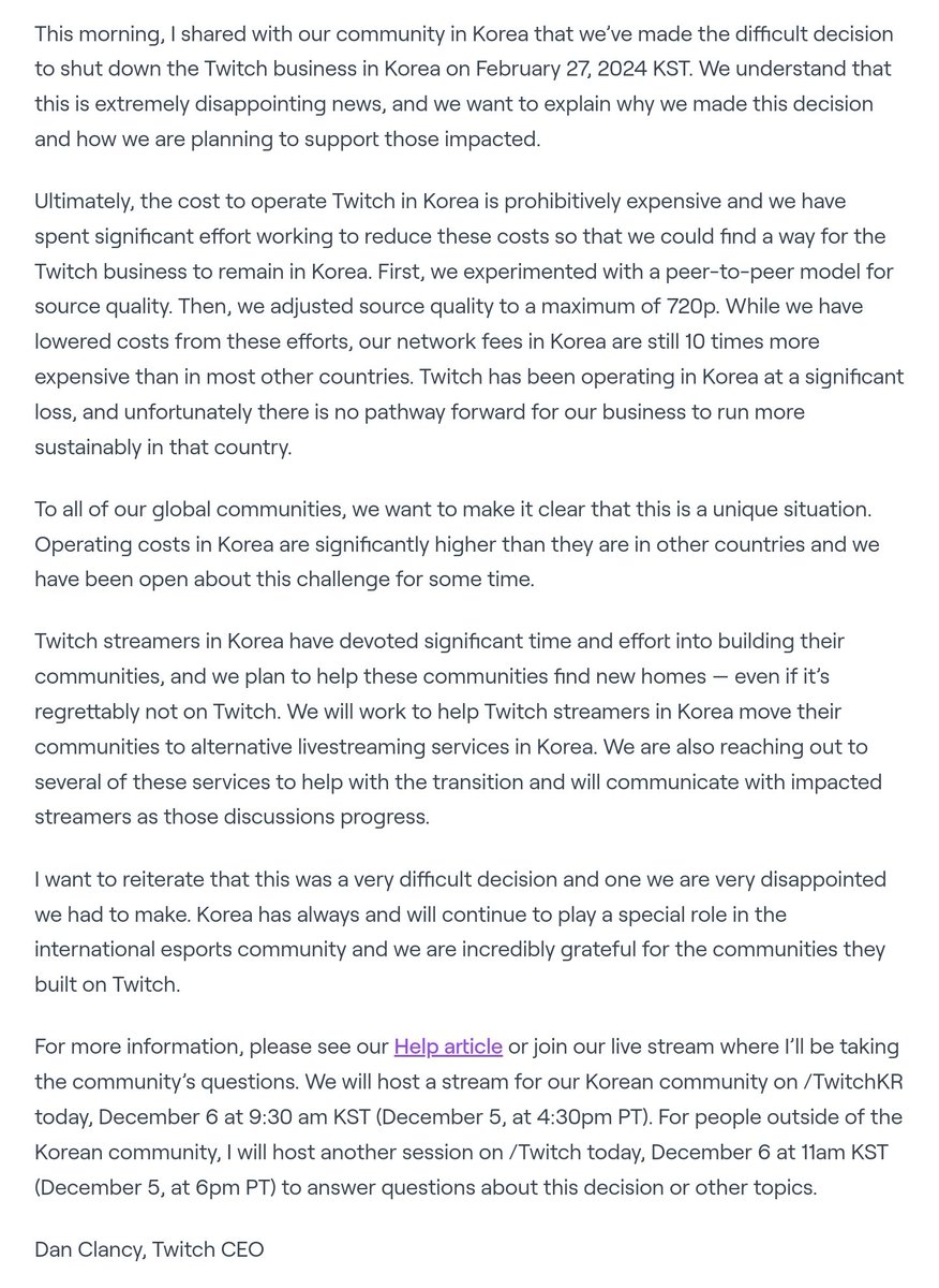 Melon_Fried's tweet photo. @henyathegenius 
Yeah... As you can see henya, Korean viewers can't watch streaming from February next year at twitch. I'm really so sad. https://t.co/9jTi4o2Crp
