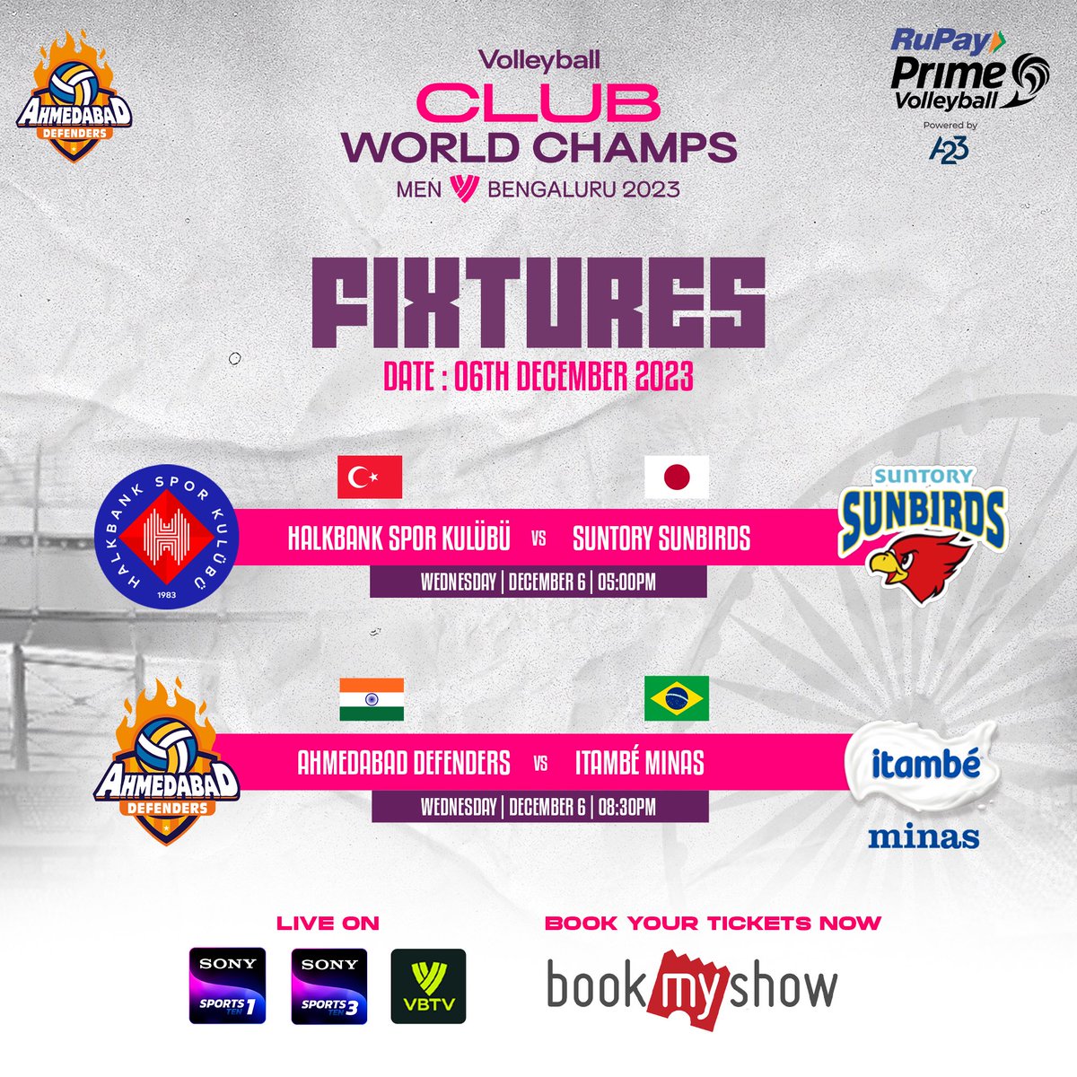 Here comes the very big day & historic day for #IndianVolleyball
There are two matches today 1st between Turkey & Japanese champions  & 2nd between @Amd_Defenders and Brazil champions. On 8:30 PM..
Let's cheer our defenders .
#ClubVolleyballworldchamps 
#Damdaardefenders