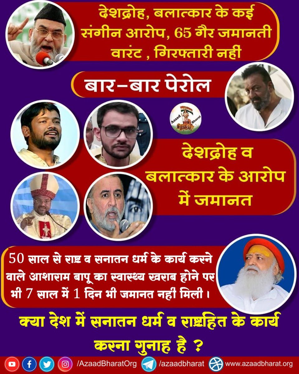 Revered Asaram Bapu Ji has been Facing injustice for the last 10 yrs,
Pinnacle Of Oppression not even getting bail or parole, Bapuji not getting bail at the age of 86 
Health Issues despite such serious illnesses,is the height of injustice
#अन्याय_की_हद_पार