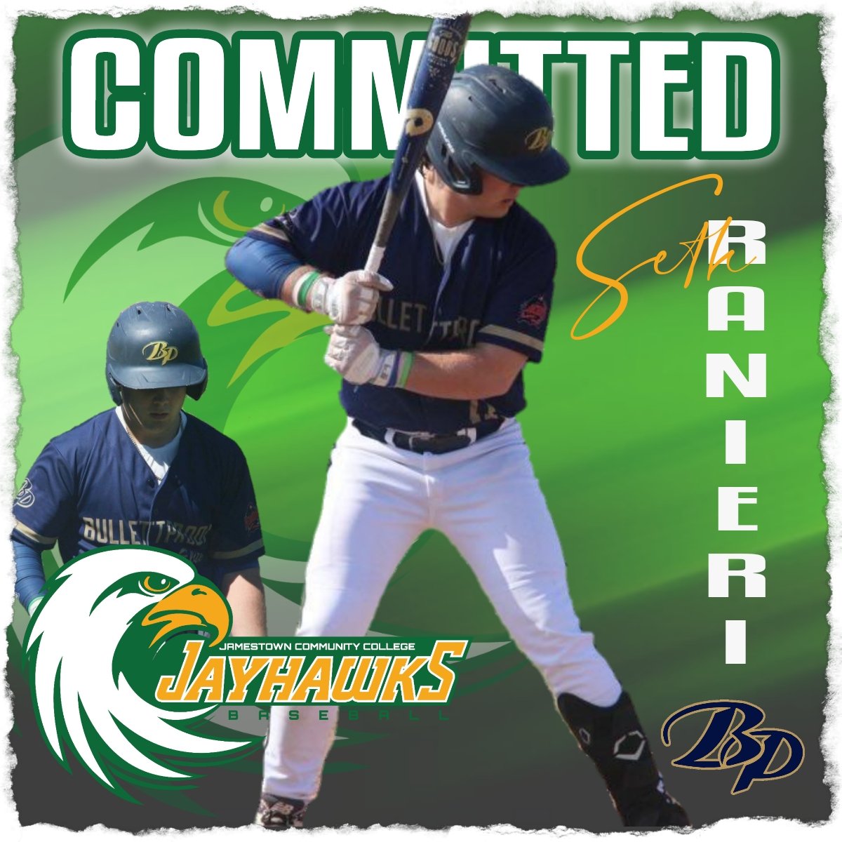 Congratulations to BP Elite's INF @SethRanieri on his commitment to continue his athletic and academic aspirations at Jamestown Community College NJCAA D3 in Jamestown NY. @JCCJayhawksBase got a solid stick in this kid. #rollhawks