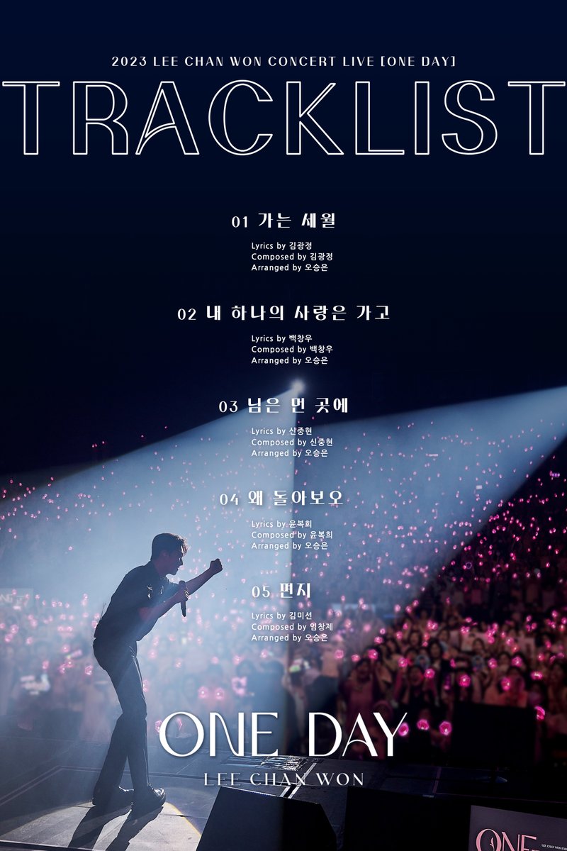 ChanWonOfficial's tweet photo. 이찬원 2023 Concert Live [ONE DAY] TRACK LIST

🎧2023.12.07.6PM (KST) Release

#이찬원 #LeeChanWon 
#ONE_DAY #TrackList https://t.co/MmhHCzoKJf