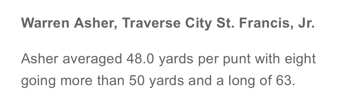 Warrenasher556's tweet photo. First team all state punter. https://t.co/HksLfyQDHL